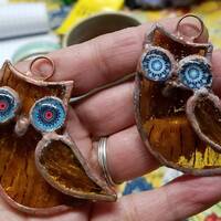 Stained glass owl necklace charm