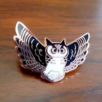 Hoo Who Flying Owl Great Horned Owl copper metal enamel pin