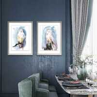 Snowy Owl Watercolor Print Set: Wildlife Diptych Art