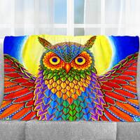 Psychedelic Rainbow Trippy Owl Groovy Bird Art Plush Fleece Velveteen Microfiber Throw Blanket