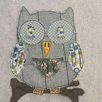 Owl Raw Edge Applique Machine Embroidery digital Download size 5x7 and 4x4 fabric and stitches