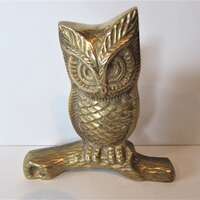 A Super Vintage Brass Owl On Twig Ornament.