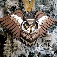 Owl Woodland Layered Holiday Ornament Bauble, 3D Papercut Template SVG, PDF, JPG Dxf, Shadowbox card
