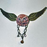 Porcelain Owl Wing Necklace: Antique Style Adjustable Chain