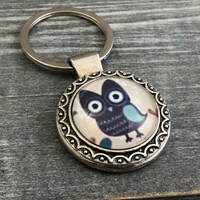 Rustic Owl Keychain for Women, Ladies Handbag Charm, Key Ring, Christmas Gift for Teens, Graduation 