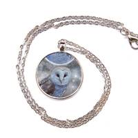 Owl necklace, a barn owl and moon pendant | goth style witchy animal jewellery | owl lover gift | wi