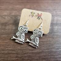 Sale Owl Branch Earrings, Antiqued Silver Owl Earrings, Wise Owl, Tibetan Silver, jingsbeadingorld i