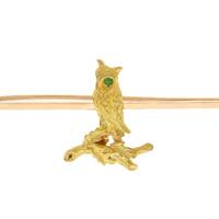 Emerald and 15ct Yellow Gold Owl Brooch - Antique Victorian