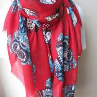 Animal scarf / Owl scarf- gray black white owl scarf-owl print fabric scarf/woman fashion-accessorie