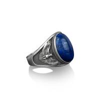 Lapis lazuli with owl men silver ring, Winged owl silver men ring, Lapis lazuli signet ring, Lapis o