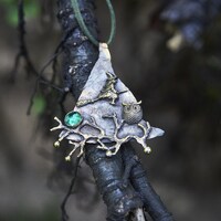 Handmade Bronze Witch & Owl Pendant Necklace: Gothic Fantasy Jewelry