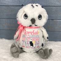 Personalized Stuffed Owl, Snow Owl, Personalized Baby Gift, Birth Announcement Stuffed Animal, Bapti