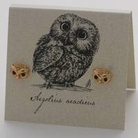 Saw-Whet Owl Studs 14k gold over sterling silver with onyx eyes