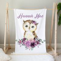 Personalized Owl Blanket, Purple Floral Baby Blanket, Purple Floral Owl Blanket, Baby Shower Gift, B