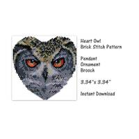 Heart Owl Brick Stitch pattern, pendant, ornament, brooch, PDF Patter, seed bead pattern, PDF , miy