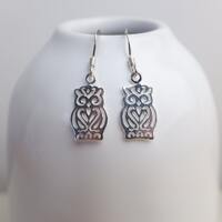 Sterling Silver Owl Charm Drop Earrings - 925 - Animal Jewellery