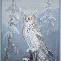 Frank L. Beebe Original Painting Horned Owl in Snowy Landscape 1936 FINE & RARE!
