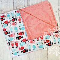 READY TO SHIP - baby girl owls and arrows minky stroller blanket - ready to ship baby blanket - adve