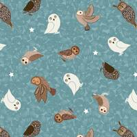 Nighttime in Bluebell Wood -Owls Blue GLOW in DARK from Lewis and Irene Fabric
