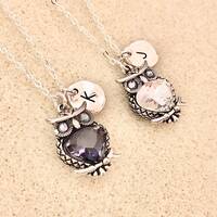 Swarovski white owl necklace owl gifts owl jewelry owl lover gift initial gift for mom gift her Apri