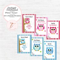 Digital Owl Valentine Cards - Kids Valentine's Day Cards -  Digital Valentine's Day Cards - 
