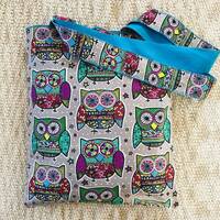Shoulder Bag, Reversible Bag, The Cosmic Owl, Teal Canvas, Long Shoulder Straps, Double pockets, Sus