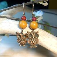 Metal Owl Charm Earrings with Beads