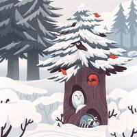 Sleepy Winter Wonderland Owl Nest 8x8 art print