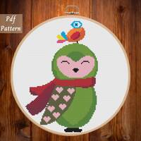 Cute Owl Cross Stitch Pattern, counted cross stitch chart, animal, owl, embroidery, easy cross stitc