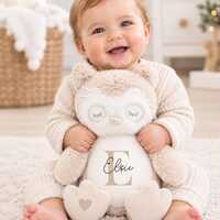 Personalised Neutral Owl Teddy - Beige Personalised Name Teddy - Inital & Name on tummy