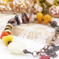 Boho Charm Bracelet: Jade, Carnelian, Jasper, Owl & Ginkgo Leaf