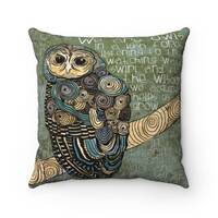 Owl Pillow, Owl lover, Pillow with Owl, Bird pillow, green pillow, avocado green, nature lover gift,