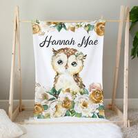 Owl Baby Girl Blanket, Personalized Girl Blanket, Woodland Blanket, Baby Shower Gift, Floral Baby Gi