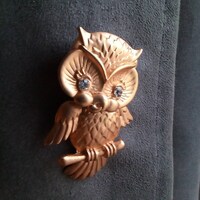 Hibou Porte Bonheur Broche t&ecirc;te articul&eacute;e vintage alliage dor&eacute; ton or clair sati