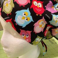 Snooze Owl unisex tie back scrub chemo, chef hat