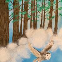 Nowhere to go but up, Barn Owl, Forest, Original acrylic painting, Nature painting, Surreal Painting