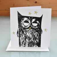 Handmade Owl Card - blank inside art greeting card, 'Night Owl', wise owl, tawny owl notecar
