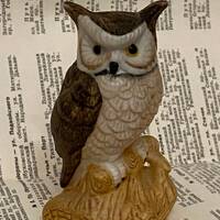 Vintage Polystone Owl Figurine: Miniature Eagle-Owl, 8cm