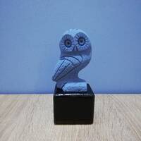 Owl The Symbol of Wisdom and Prudence 15cm-5.9in Handpainted Greek Statue White Marble & Cast Al