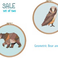 SALE: Owl and Bear geometric PDF xstitch patterns