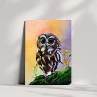 Twilight Vigil: The Watchful Owl | Original | Acrylic Painting | Stretched Canvas | Size 12" X