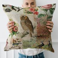 Shabby Chic Vintage Botanical Birds Owl, Roses, Bird Nest, Peacocks Cushion Cover Throw Pillow Case