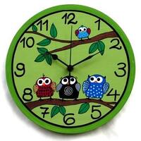 Green Wall Clock With Owls Painting