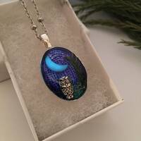 Owl necklace jewelry, barn owl necklace, Moon stone necklace