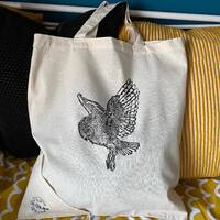 Owl handmade lino print 100% natural cotton tote shopper bag