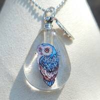 Owl Cremation Jewelry Tiny Teardrop Glass Bottle Necklace for Ashes Customizable Chain  DIY Kit