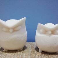 Big Owl 6.5cm & Small Owl 6cm Set | The Symbol of Wisdom and Prudence White Marble - Cast Alabas