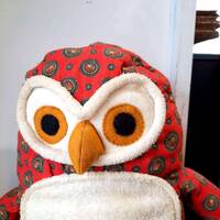 Retro Vintage Owl Stuffed Plush by Designer Artist, whimsicalPaisley Quilt Fabric Print, 12" St