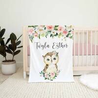 Owl Nursery Baby Blanket, Girl Owl Baby Blanket, Blush Cream Floral Owl Blanket, Owl Nursery Theme,