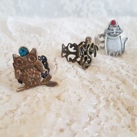 Instinct - Gothic Vintage steampunk Cat, Owl, Dragon adjustable filigree rings